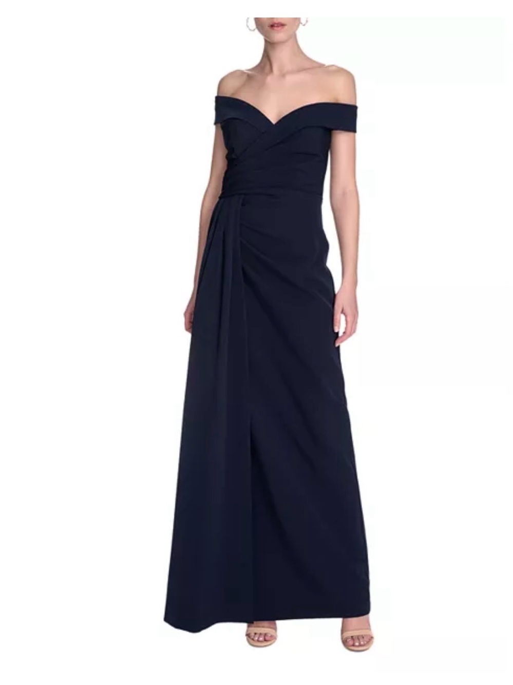 eliza j dress Portrait Off-the-Shoulder Drape navy blue Gown $218